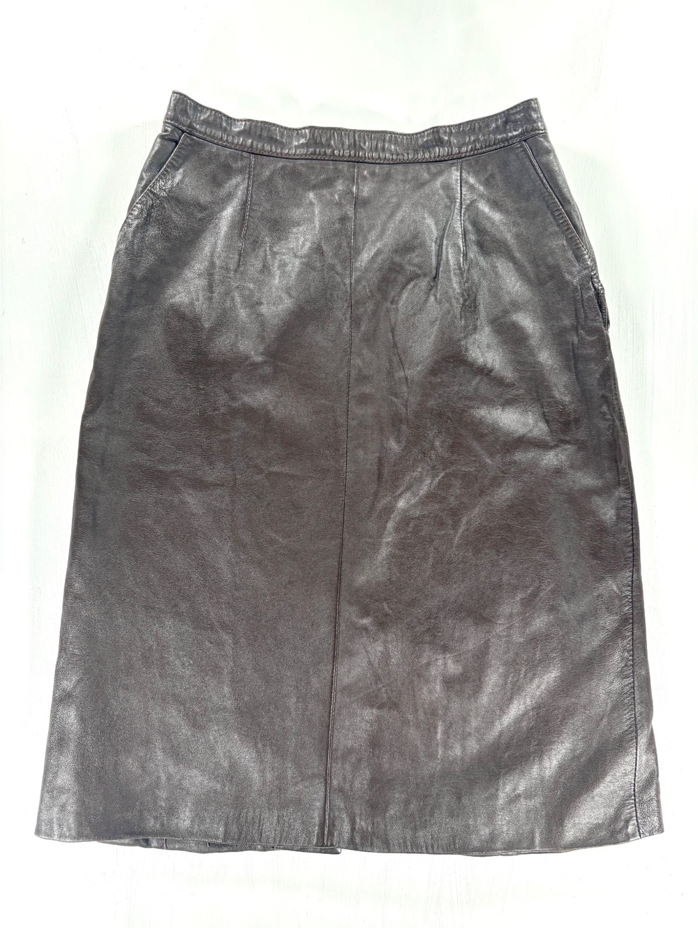 9Moda Genuine Leather Vintage Brown Midi Skirt Made in Italy Size S/M